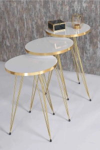 Zigon Sehpa Gold Beyaz Tel Ayak