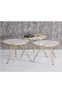 Zigon Sehpa Gold Beyaz Tel Ayak