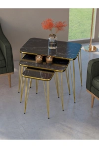 Zigon Sehpa Kr Ve Orta Sehpa Kr Set Çift Gold Bendir Tel 1113