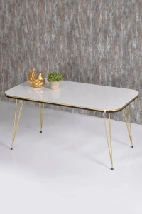 Zigon Sehpa Kr Ve Orta Sehpa Kr Set Çift Gold Beyaz Tel 1111