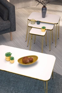 Zigon Sehpa Kr Ve Orta Sehpa Kr Set Çift Gold Beyaz Tel 1111