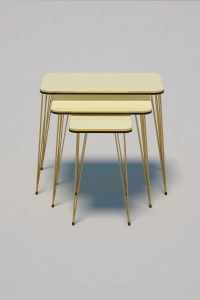 Zigon Sehpa Kr Ve Orta Sehpa Kr Set Çift Gold Krem Tel 1114