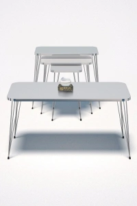 Zigon Sehpa Kr Ve Orta Sehpa Kr Set Gümüş Beyaz Tel