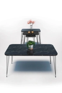 Zigon Sehpa Kr Ve Orta Sehpa Kr Set Siyah Ayak Bendir Tel 1104