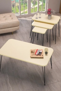 Zigon Sehpa Kr Ve Orta Sehpa Kr Set Siyah Ayak Krem Tel 1100