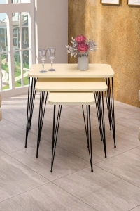 Zigon Sehpa Kr Ve Orta Sehpa Kr Set Siyah Ayak Krem Tel 1100