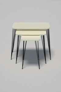 Zigon Sehpa Kr Ve Orta Sehpa Kr Set Siyah Ayak Krem Tel 1100