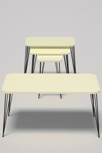 Zigon Sehpa Kr Ve Orta Sehpa Kr Set Siyah Ayak Krem Tel 1100