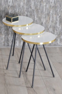 Zigon Sehpa Siyah Metal Ayak Çift Altın Beyaz 1078