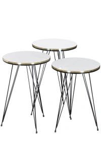 Zigon Sehpa Siyah Tel Ayak Çift Altın Beyaz 1046