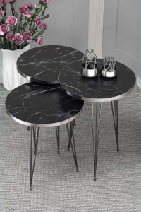 Zigon Sehpa Siyah Tel Ayak Gümüş Bendir 1089