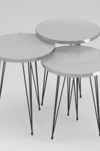 Zigon Sehpa Siyah Tel Ayak Gümüş Beyaz 1215