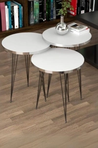 Zigon Sehpa Siyah Tel Ayak Gümüş Beyaz 1215