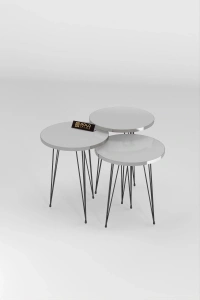 Zigon Sehpa Siyah Tel Ayak Gümüş Beyaz Zigon