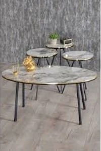 Zigon Sehpa Ve Orta Sehpa Elips  Altın Efes  Siyah Metal Ayak