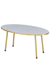 Zigon Sehpa Ve Orta Sehpa Elips Gold Metal Ayak Gold Beyaz Set