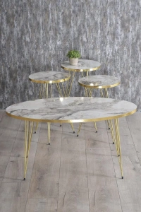 Zigon Sehpa Ve Orta Sehpa Elips Gold Metal Ayak Gold Efes Set