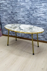 Zigon Sehpa Ve Orta Sehpa Elips Gold Metal Ayak Gold Efes Set