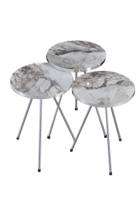 Zigon Sehpa ve Orta Sehpa Elips Gümüş Metal Ayak Gümüş Efes Set
