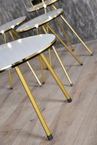 Zigon Sehpa ve Orta Sehpa Elips Set Çift Gold Beyaz Metal