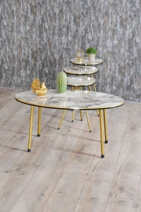 Zigon Sehpa Ve Orta Sehpa Elips Set Çift Gold Efes Metal