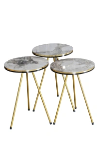 Zigon Sehpa Ve Orta Sehpa Elips Set Çift Gold Efes Metal