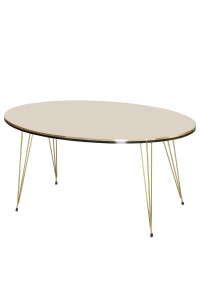 Zigon Sehpa Ve Orta Sehpa Elips Set Çift Gold Krem Tel Ayak