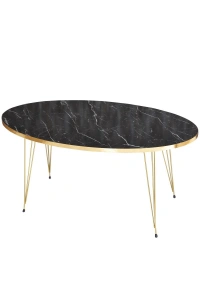 Zigon Sehpa ve Orta Sehpa Elips Set Gold Bendir Tel