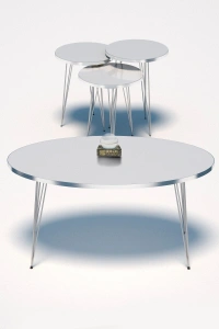 Zigon Sehpa Ve Orta Sehpa Elips Set Gümüş Beyaz Tel