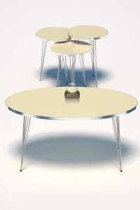 Zigon Sehpa Ve Orta Sehpa Elips Set Gümüş Krem Tel