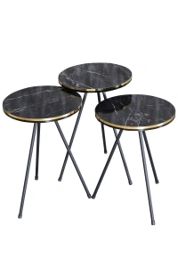 Zigon Sehpa Ve Orta Sehpa Elips Set Siyah Metal Ayak Çift Altın Bendir