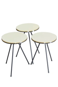 Zigon Sehpa Ve Orta Sehpa Elips Set Siyah Metal Ayak Çift Altın Krem