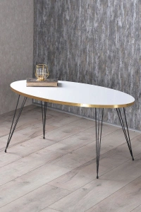 Zigon Sehpa Ve Orta Sehpa Elips Set Siyah Tel Ayak Altın Beyaz