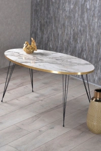 Zigon Sehpa Ve Orta Sehpa Elips Set Siyah Tel Ayak Altın Efes