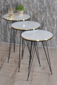 Zigon Sehpa Ve Orta Sehpa Elips Set Siyah Tel Ayak Çift Altın Beyaz