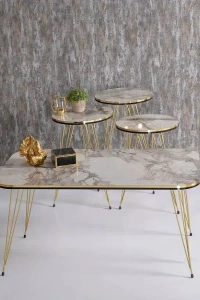 Zigon Sehpa Ve Orta Sehpa Kr Set Çift Gold Efes Tel