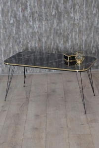 Zigon Sehpa Ve Orta Sehpa Kr Set Siyah Tel Ayak Çift Altın Bendir