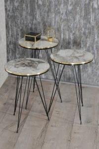 Zigon Sehpa Ve Orta Sehpa Kr Set Siyah Tel Ayak Çift Altın Efes