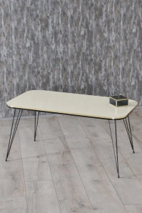 Zigon Sehpa Ve Orta Sehpa Kr Set Siyah Tel Ayak Çift Altın Krem