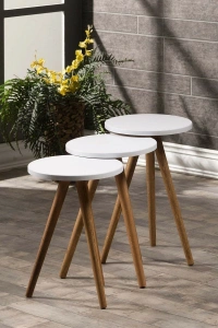 Zigon Sehpa Ve Orta Sehpa Set Ahşap Kr Torna Beyaz