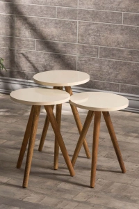 Zigon Sehpa Ve Orta Sehpa Set Ahşap Kr Torna Krem