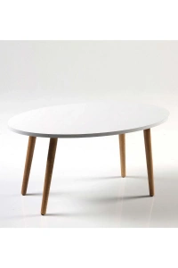 Zigon Sehpa Ve Orta Sehpa Set Ahşap Torna Elips Beyaz