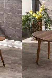 Zigon Sehpa Ve Orta Sehpa Set Ahşap Torna Elips Ceviz