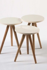 Zigon Sehpa Ve Orta Sehpa Set Ahşap Torna Elips Krem