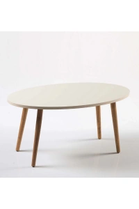 Zigon Sehpa Ve Orta Sehpa Set Ahşap Torna Elips Krem