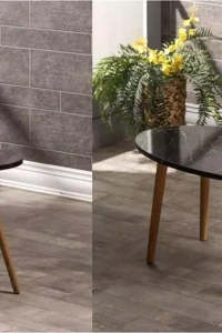 Zigon Sehpa Ve Orta Sehpa Set Ahşap Torna Elips Siyah Mermer Desen