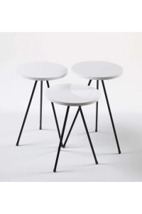 Zigon Sehpa Ve Orta Sehpa Set Kr Metal Beyaz