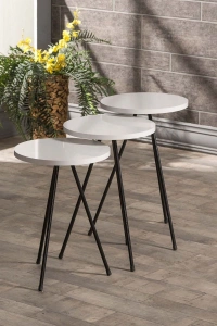 Zigon Sehpa Ve Orta Sehpa Set Kr Metal Beyaz