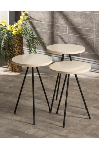 Zigon Sehpa  Ve Orta Sehpa Set Kr Metal Krem