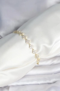 Zirkon Taşlı Pirinç Yonca Model Bileklik